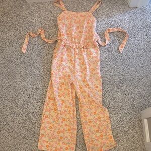 Kensie 12y Girl Peach & Pink Floral One-Piece Jumpsuit with Tie Straps